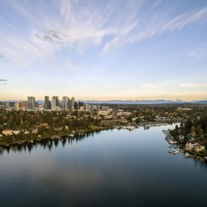 Bellevue Washington Cityscape and Meydenbauer Bay Aerial View