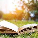 Open book in a field of grass