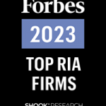 This is a black image with white writing that is an award from Forbes for being a top RIA firm in 2023.